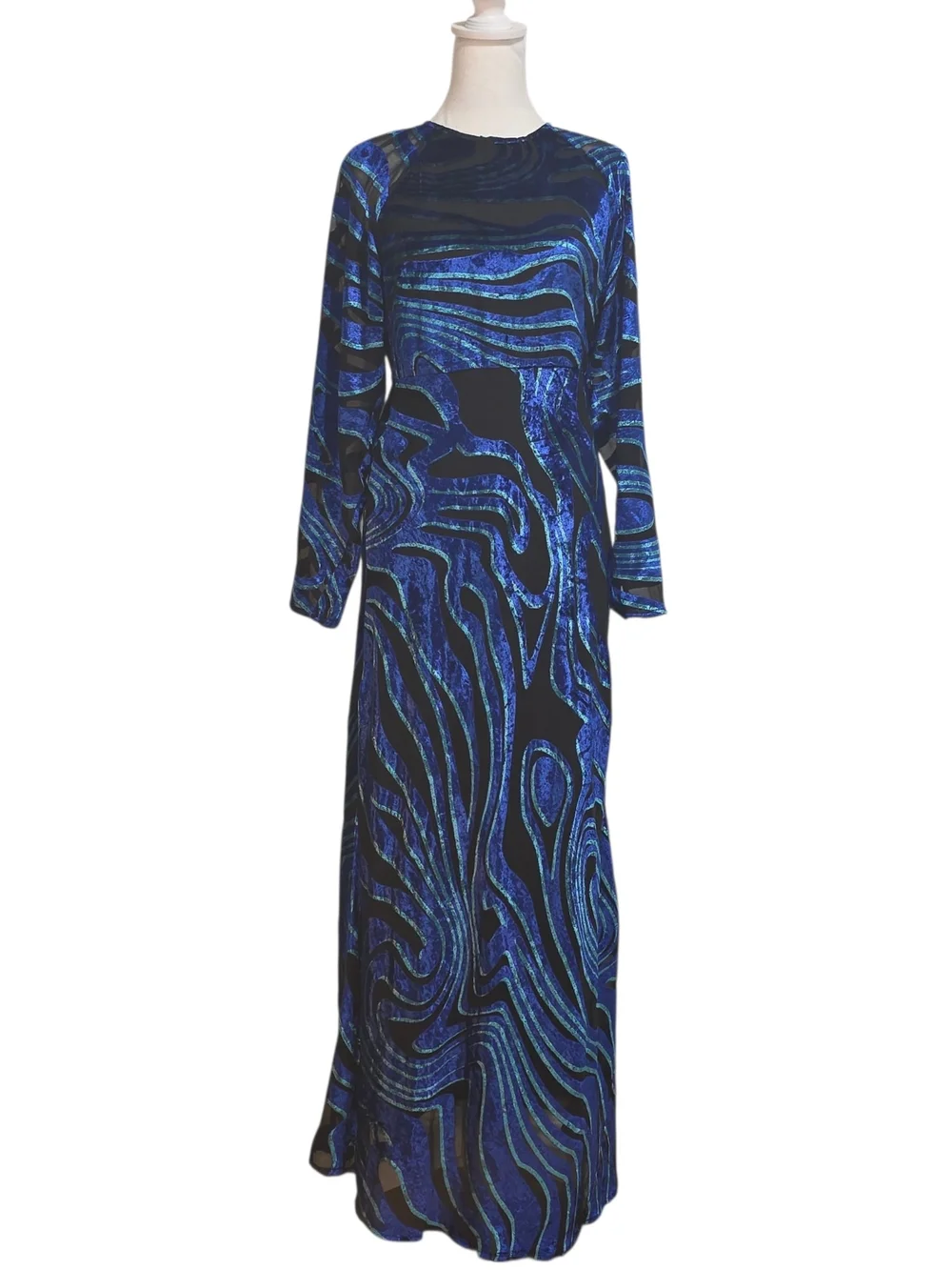 NWT Karen Millen Petite Blue Velvet Burnout Maxi Dress UK 10 US 6 Formal - Picture 2 of 14